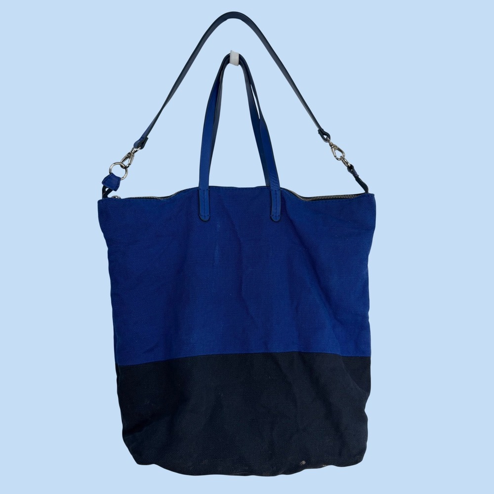 GAP Y2K Canvas Tote Colorblock Blue Navy Leather Handles Large Bag